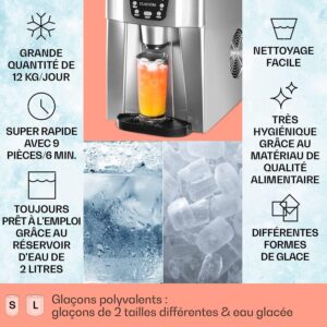 Machine à glaçons Klarstein 2 L, jusqu'à 12 kg, comptoir