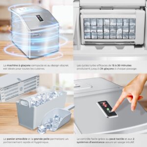 Machine à glaçons tectake® 24/15min silencieuse LED argent