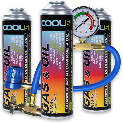 Réfrigérant R134a remplacement 3x290g + tuyau manomètre auto