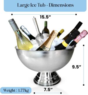 Seau à glace 12 L inox argenté isotherme avec pelle