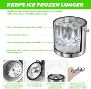 Seau à glace Sprifityy inox isolé 3.2L avec couvercle, pince