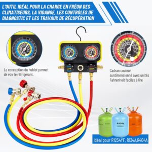 Kit manomètre R1234YF CarBole pour clim auto R134a/R404a