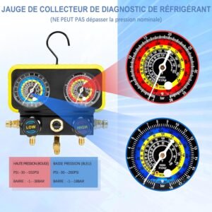 Manomètre clim R1234yf Pindex 3x tuyaux 1,5m R134a/R404A