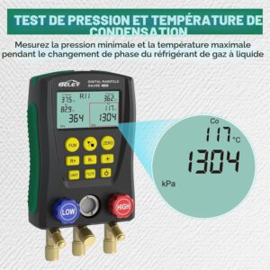Manomètre réfrigérant numérique R32 R410a – 93 réfrigérants
