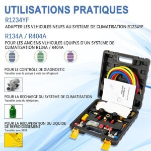 Manomètre clim R1234yf Pindex 3x tuyaux 1,5m R134a/R404A