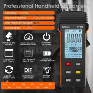 Manomètre pression différentiel numérique 30 psi, 11 unités