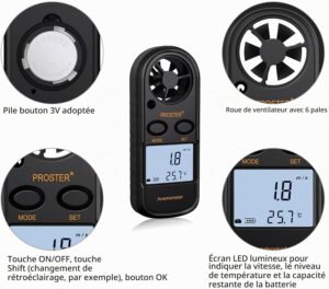 Anémomètre portable Proster LCD - Mesure vent et température