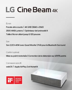 Vidéoprojecteur laser LG CineBeam 4K 2500 lm 80–120"