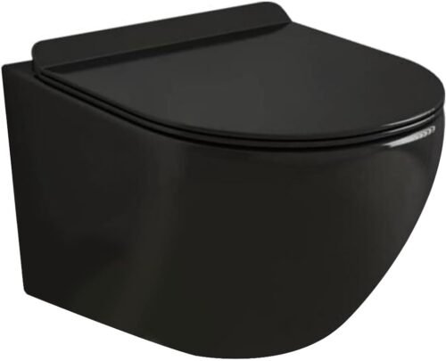 WC suspendu sans bride noir, a WC suspendu sans bride noir, abattant ultra fin déclipsable