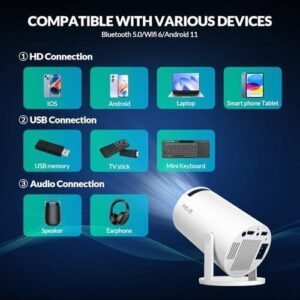 Vidéoprojecteur portable WiFi 6 Android TV BT5.2 HDMI USB