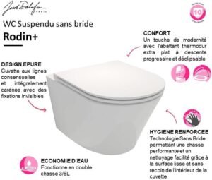 WC suspendu Jacob Delafon sans bride 3/6L abattant blanc