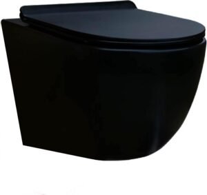 WC sans bride pack complet cuvette suspendue plaque noir mat