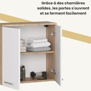 Meuble haut WC suspendu AKORD L60 2 portes Chêne/Blanc