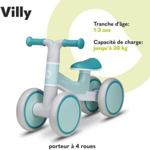 51JyL0R9bVL._AC_.jpg Draisienne bébé Lionelo Villy 4 roues 1-3 ans Turquoise