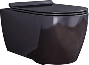 WC suspendu BERNSTEIN noir sans bride, abattant extra-plat