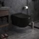 WC suspendu sans bride noir, abattant ultra fin déclipsable