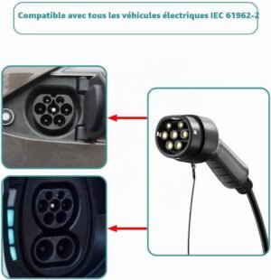 Câble de recharge Type 2 VE 22 kW 32 A 3 phases 15 m