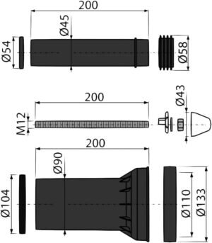 Alcaplast M900 Mur WC raccord DN90/110 complet set
