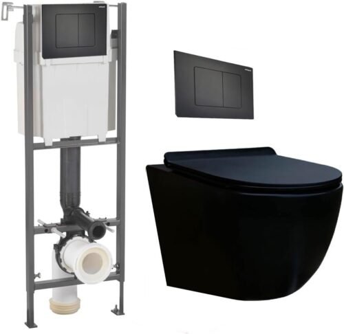 WC sans bride pack complet cuv WC sans bride pack complet cuvette suspendue plaque noir mat