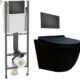 WC sans bride pack complet cuvette suspendue plaque noir mat