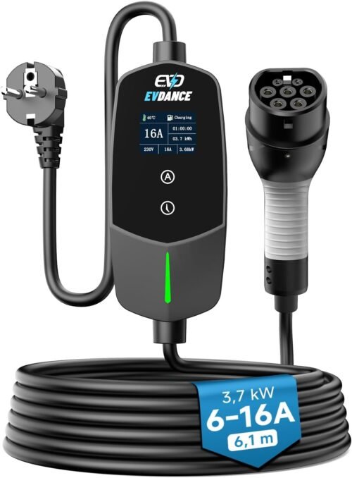 Chargeur voiture électrique EVDANCE 3,68 kW, 6,1 m, 0-12h