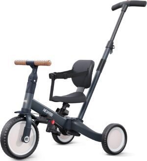 Tricycle 5 en 1 newyoo 1-3 ans, barre de poussée, anthracite