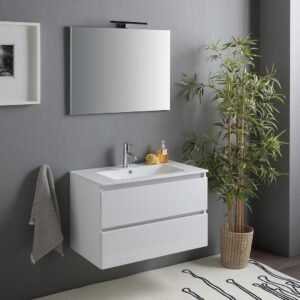 Meuble salle de bain suspendu 80 cm Kiamami Valentina blanc brillant