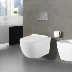 WC sans bride — Pack cuvette suspendue + plaque inox