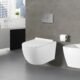 WC sans bride — Pack cuvette suspendue + plaque inox