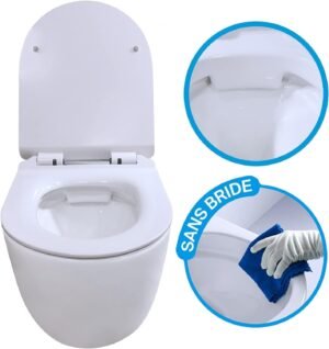 WC sans bride — Pack cuvette suspendue + plaque inox
