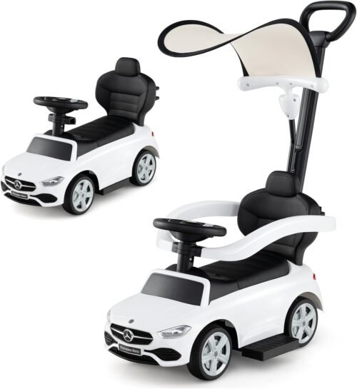 Porteur enfant COSTWAY Mercedes-Benz 3-en-1 blanc, canopy réglable