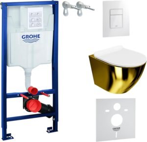 WC suspendu LAVITA sans bord doré/blanc abattant SoftClose
