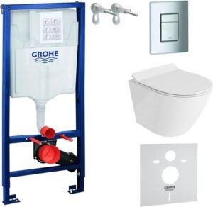 WC mural Lavita sans rebord+plaque Grohe+abattant SoftClose