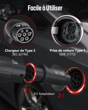 Adaptateur Type2 vers Type1 16/32A SAE J1772 pour autos US