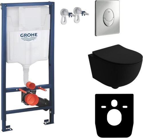 WC suspendu Brava noir sans bo WC suspendu Brava noir sans bord - Kit complet LAVITA