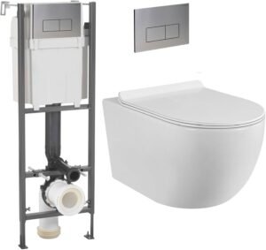 WC sans bride — Pack cuvette suspendue + plaque inox