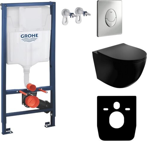 WC suspendu mural GROHE Sinto WC suspendu mural GROHE Sinto noir sans bord, kit encastré