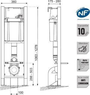 Pack WC suspendu Initio sans bride - bâti et plaque inox