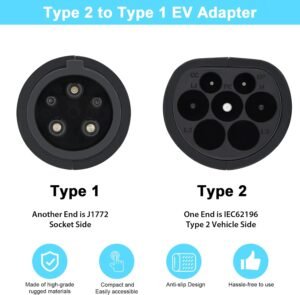 Adaptateur Type 2 vers Type 1 32 A 7,2 kW avec étui