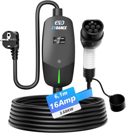 Chargeur voiture électrique EVDANCE Type 2 3,7 kW 6-16A 6,1m