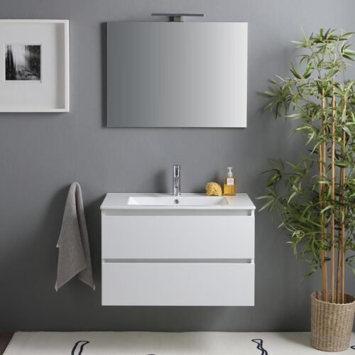 Meuble salle de bain suspendu Meuble salle de bain suspendu 80 cm Kiamami Valentina blanc brillant