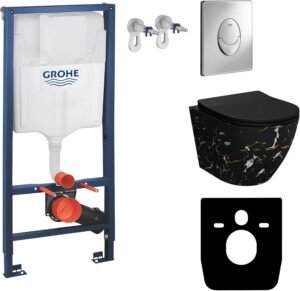 WC suspendu Sofi Slim Fire noir sans bord - kit LAVITA