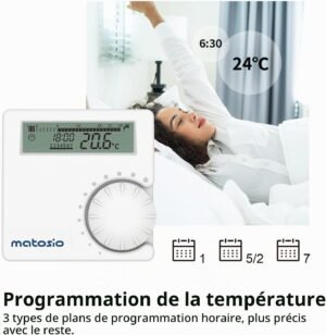 Thermostat programmable sans fil pour chaudière contact sec
