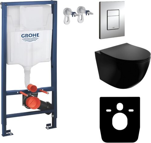 WC suspendu GROHE noir sans re WC suspendu GROHE noir sans rebord, kit complet encastré