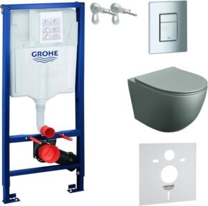 WC suspendu LAVITA Sinto gris sans bord - kit complet