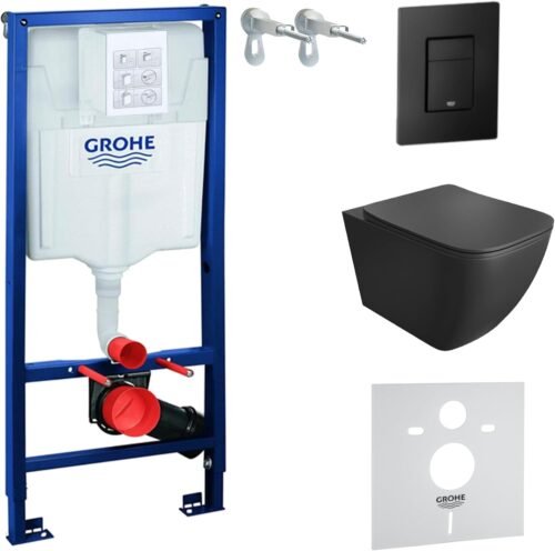WC suspendu Onil noir sans bor WC suspendu Onil noir sans bord Kit complet encastré Lavita