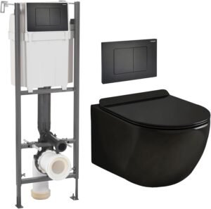 Cuvette suspendue sans bride, bâti initio, plaque noir mat