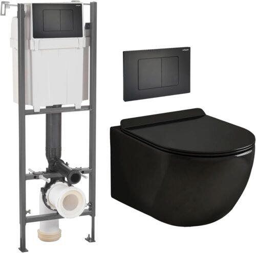 Cuvette suspendue sans bride, Cuvette suspendue sans bride, bâti initio, plaque noir mat
