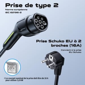 Chargeur voiture électrique Type 2 3,6 kW 5 m VDLPOWEREU