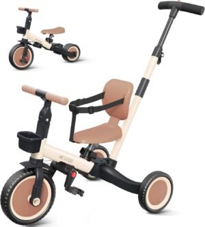 Tricycle 5 en 1 Newyoo 1-3 ans barre de poussée kaki